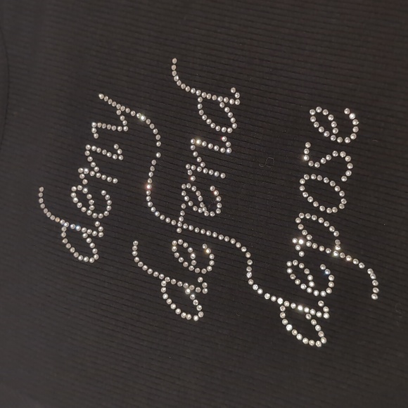 "Deny Defend Depose" Fashion Brand Company Tencel Rib Rhinestone Long Sleeve Tee - Picture 2 of 3